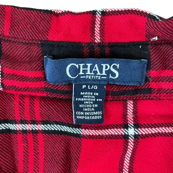 Chaps Ralph Lauren Petite Large Womens Red Black Plaid Button-Up Shirt Cabincore - Picture 4 of 7